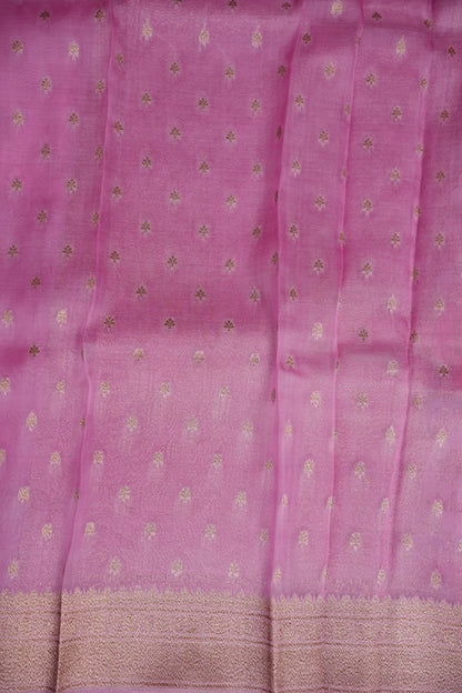 Pure Kora Banarasi Silk Saree in Blush Pink with Floral Jaal Weaving