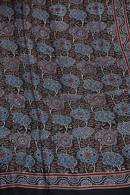 Pure Modal Silk Saree with Authentic Ajrakh Prints – Black