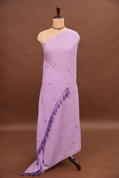Mulmul Cotton Saree with Tassels - Lavender