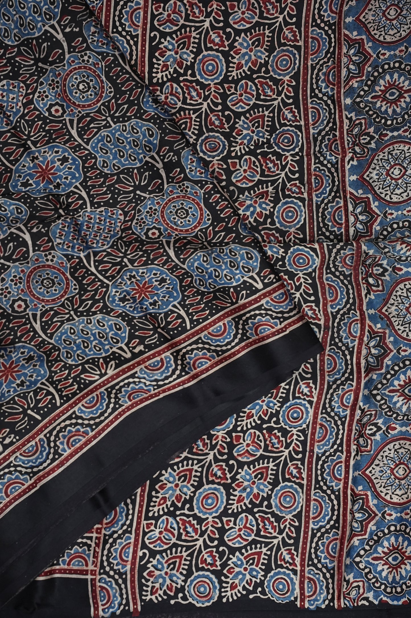 Pure Modal Silk Saree with Authentic Ajrakh Prints – Black