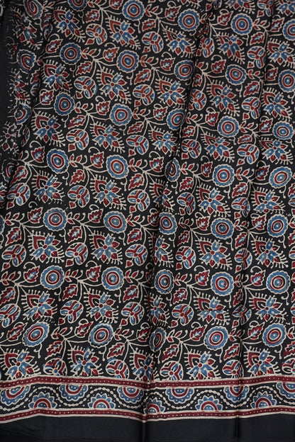 Pure Modal Silk Saree with Authentic Ajrakh Prints – Black
