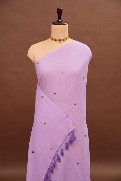 Mulmul Cotton Saree with Tassels - Lavender