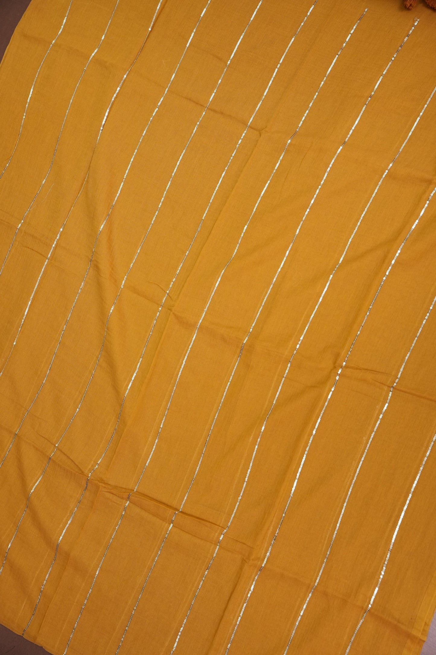 Mulmul Cotton Saree with Tassels - Mustard Yellow