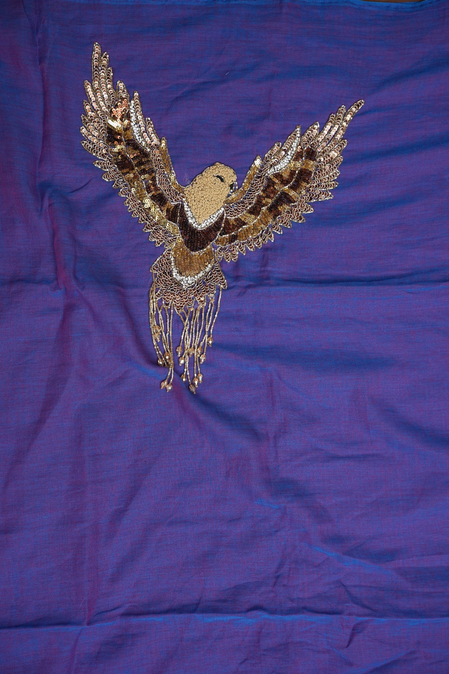 Royal Blue Mul Mul Cotton Party Wear Saree with Handcrafted Flying Eagle Embellishment