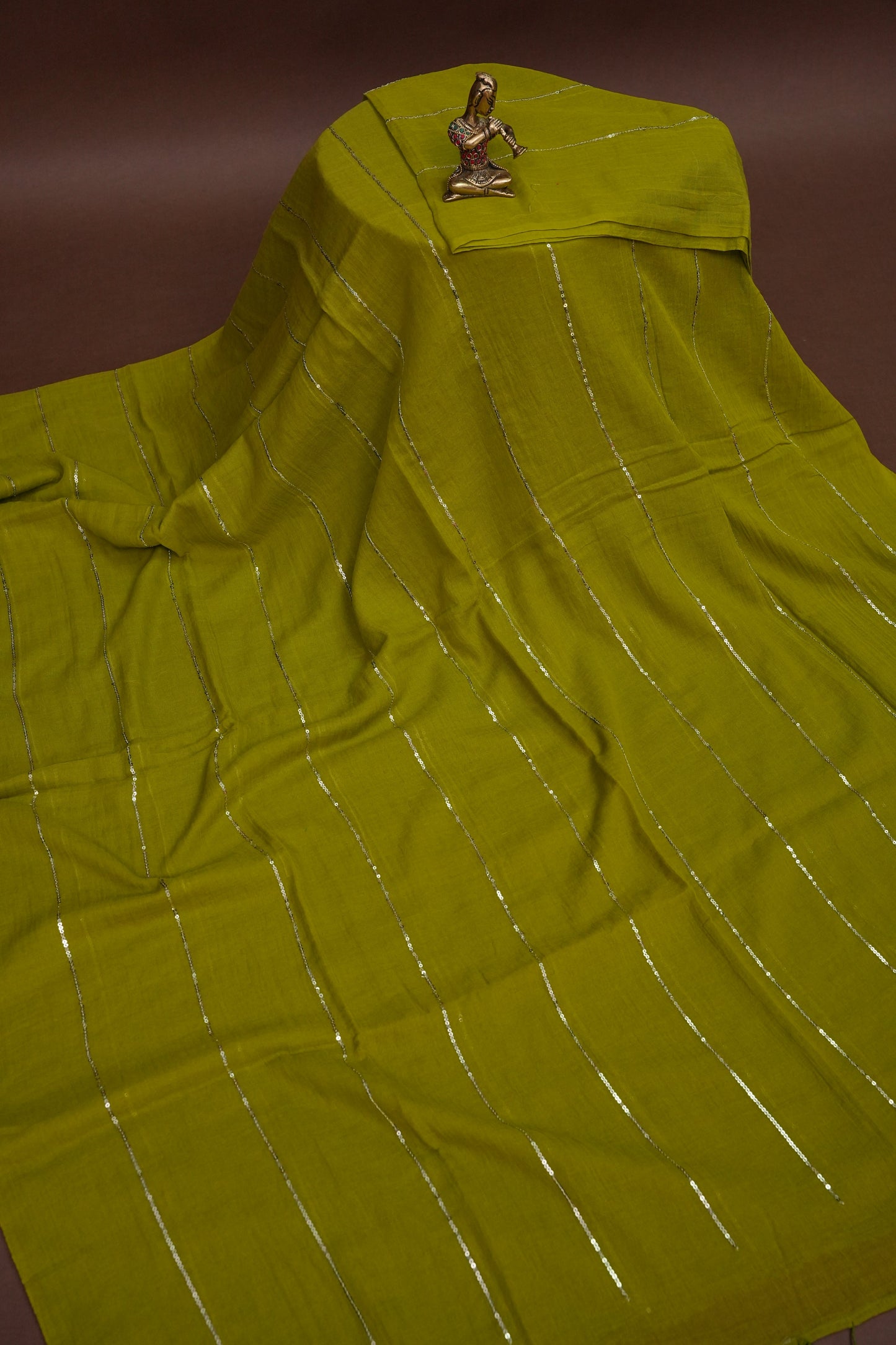 Mulmul Cotton Saree with Tassels - Green
