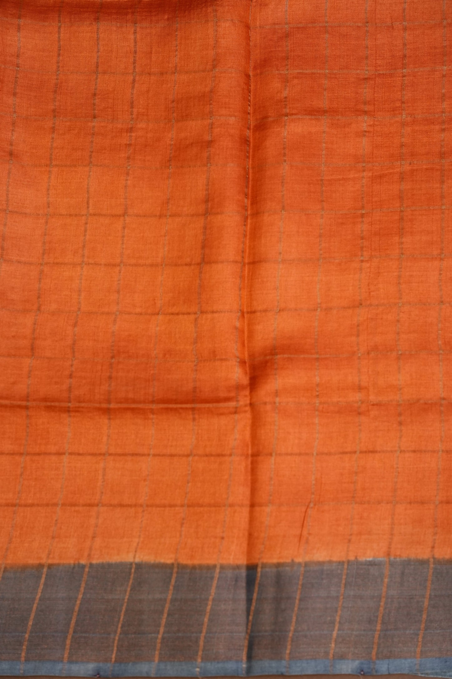 Pure Tussar Silk Saree with Handpainted Blouse-Orange|Silk Mark Certified