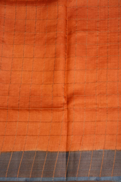Pure Tussar Silk Saree with Handpainted Blouse-Orange|Silk Mark Certified
