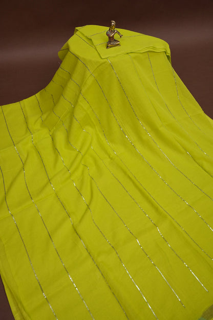 Mulmul Cotton Saree with Tassels - Parrot Green
