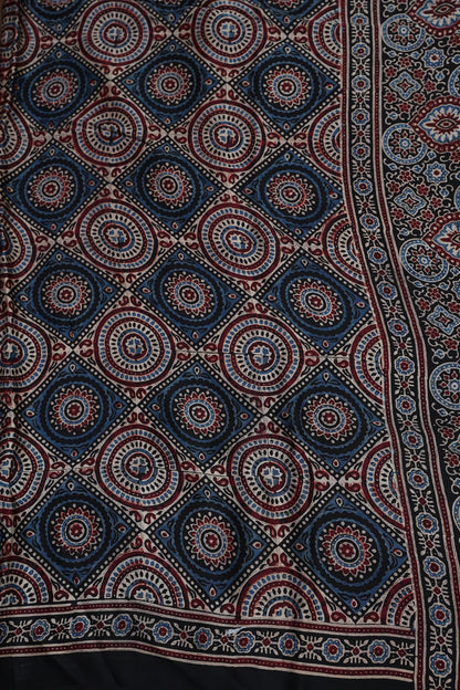 Pure Modal Silk Saree with Authentic Ajrakh Prints – Black