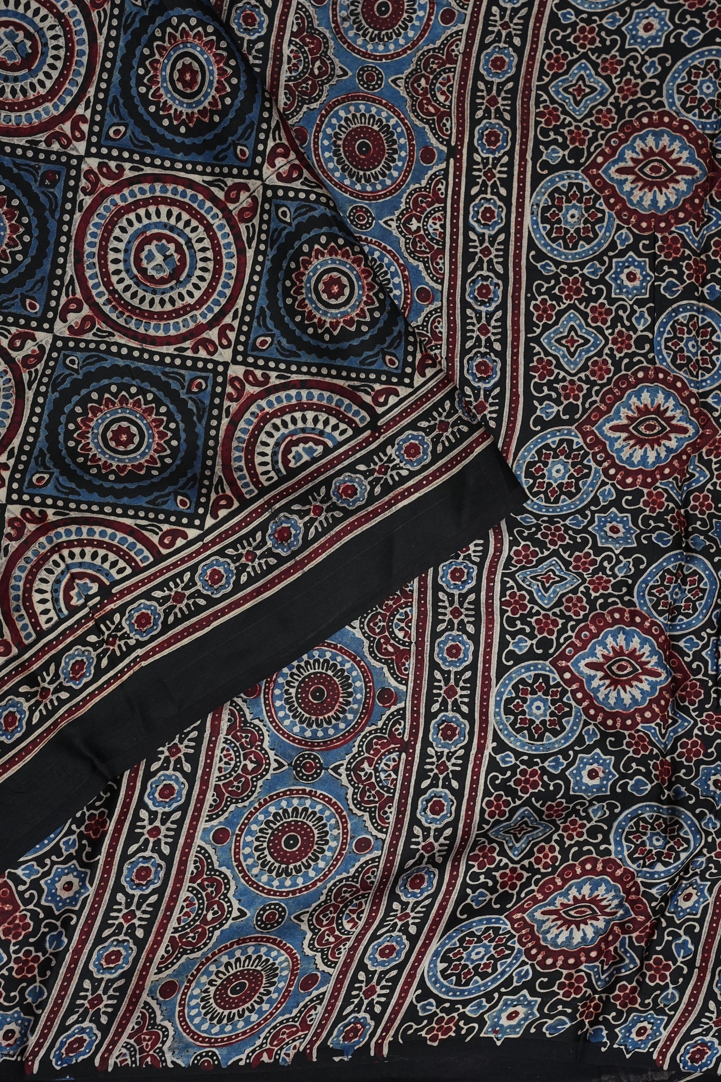 Pure Modal Silk Saree with Authentic Ajrakh Prints – Black