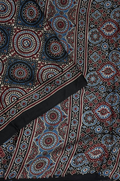 Pure Modal Silk Saree with Authentic Ajrakh Prints – Black