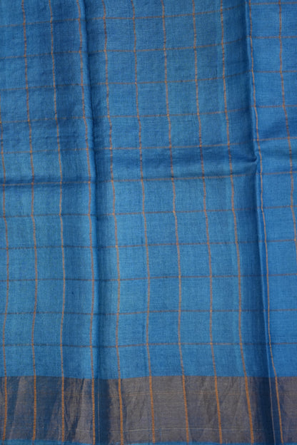 Pure Tussar Silk Saree with Handpainted Blouse-Blue|Silk Mark Certified