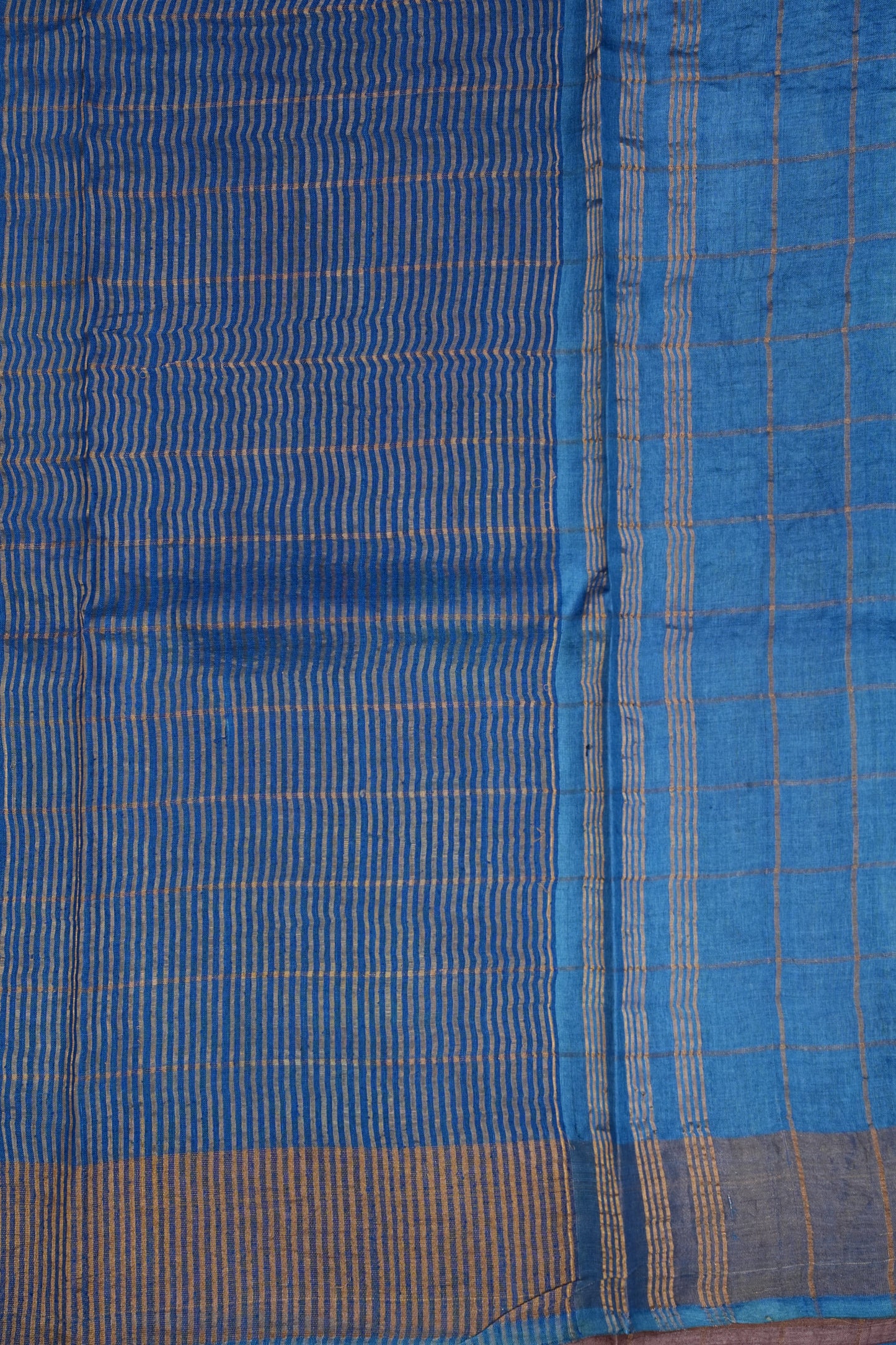 Pure Tussar Silk Saree with Handpainted Blouse-Blue|Silk Mark Certified