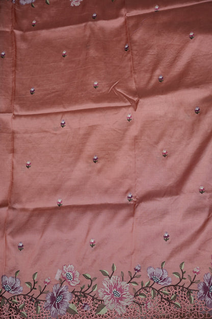 Party Wear Embroidered Soft Organza Saree – Blush Peach Floral Elegance