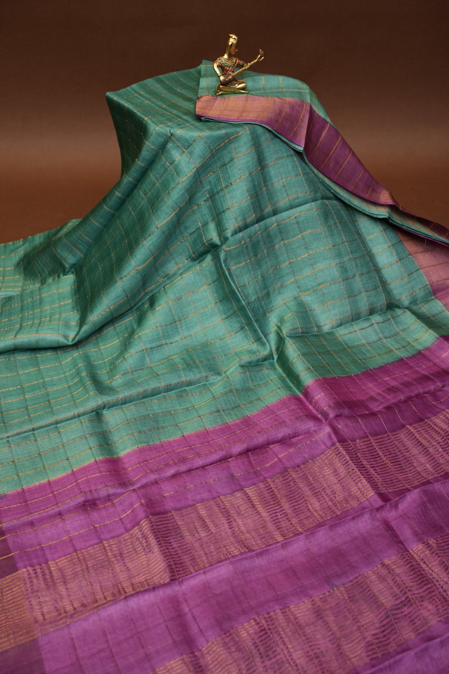 Pure Tussar Silk Saree with Hand-Painted Kalamkari Blouse | Silk Mark Certified