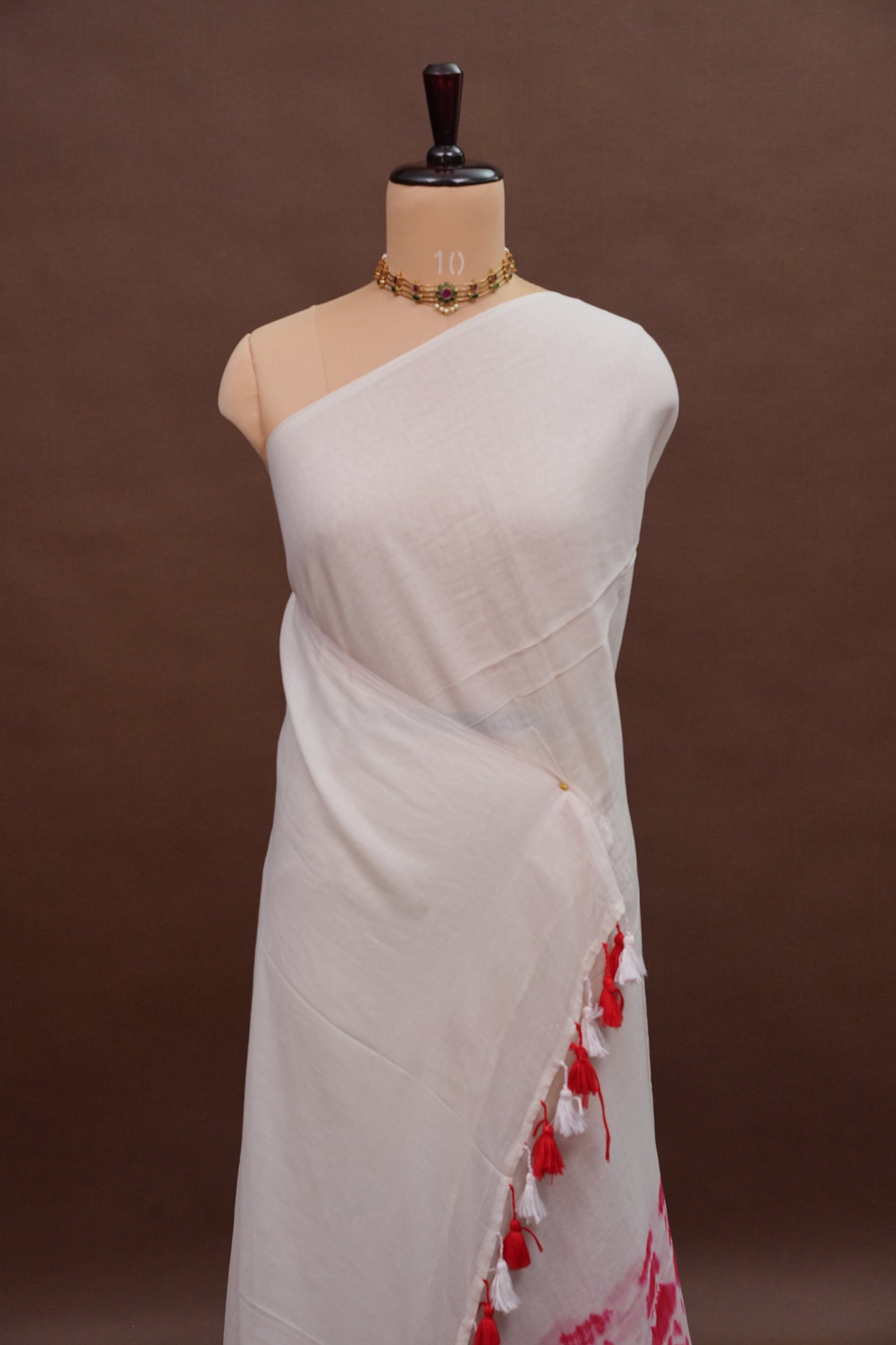 Mulmul Cotton Saree with Tassels - Pink