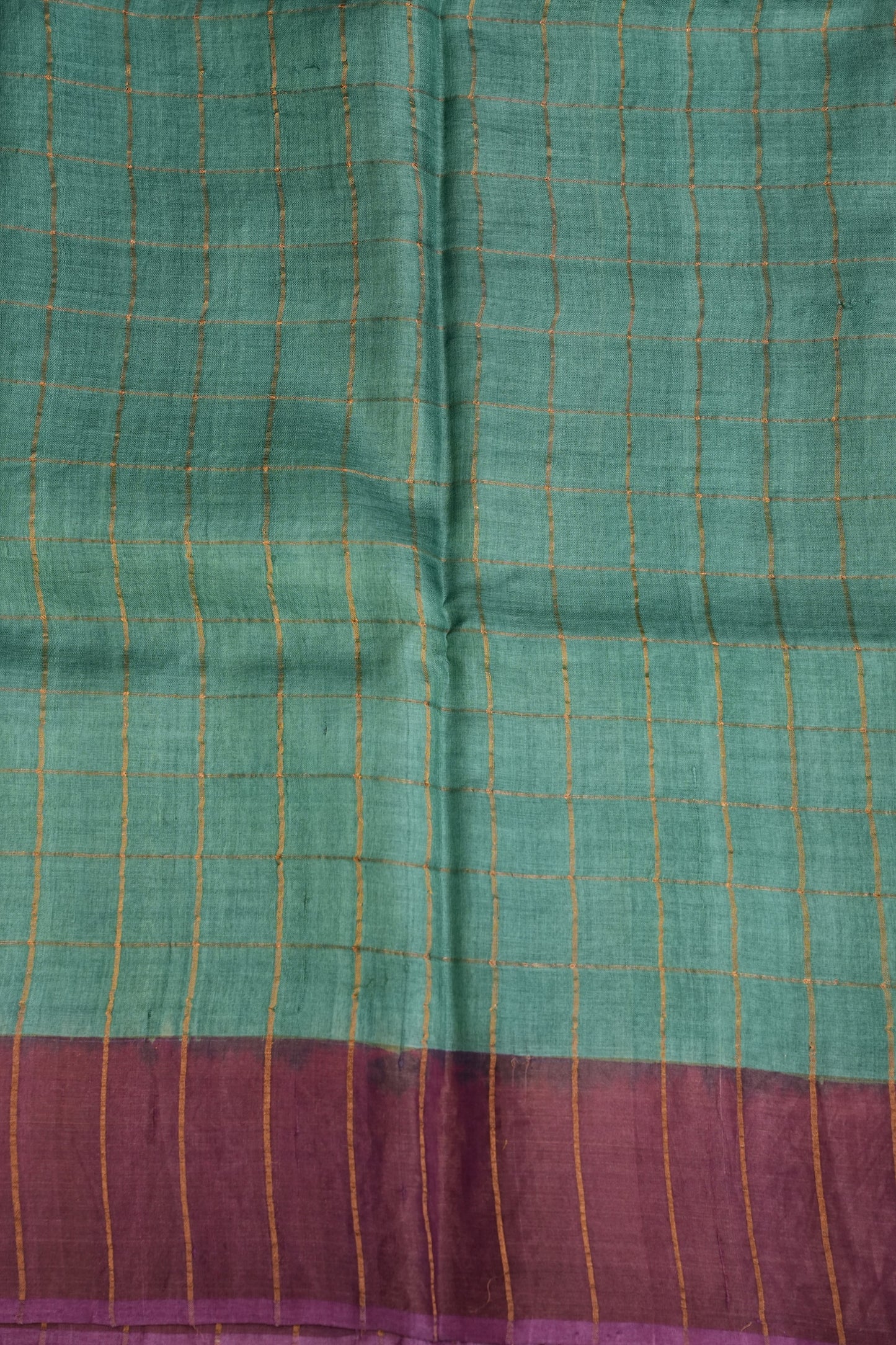 Pure Tussar Silk Saree with Handpainted Blouse-Sea Green|Silk Mark Certified