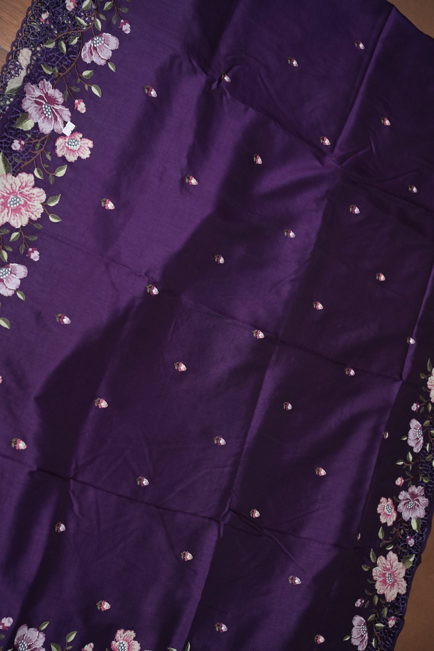 Party Wear Embroidered Soft Organza Saree – Royal Purple Floral Elegance
