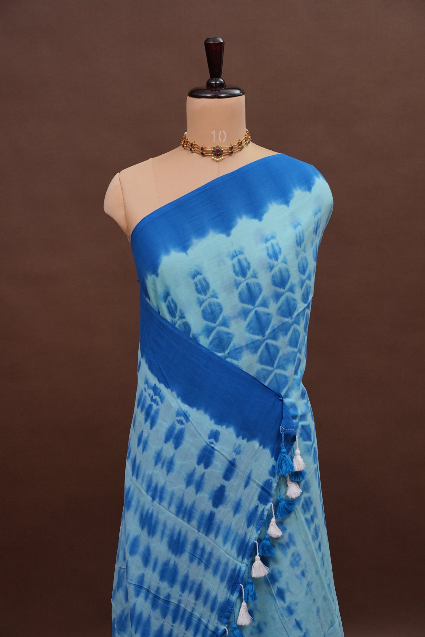 Mulmul Cotton Saree with Tassels - Blue