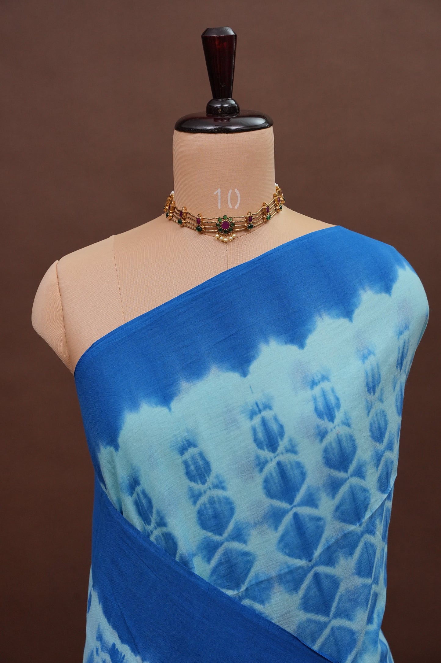 Mulmul Cotton Saree with Tassels - Blue