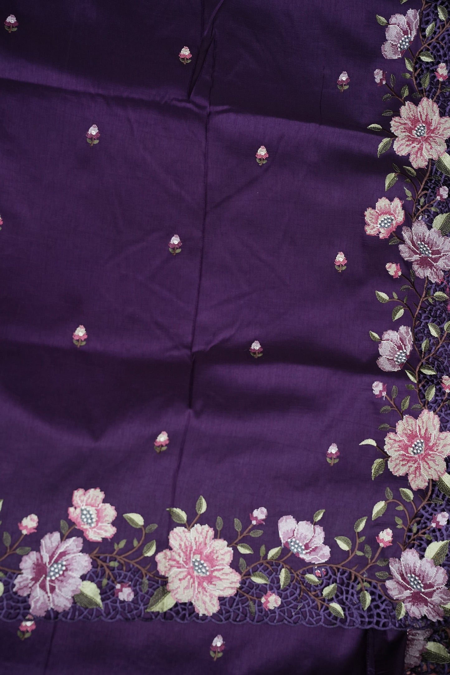 Party Wear Embroidered Soft Organza Saree – Royal Purple Floral Elegance