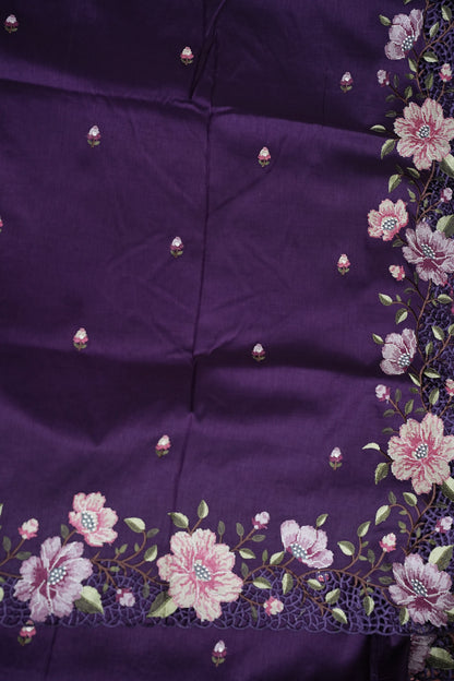 Party Wear Embroidered Soft Organza Saree – Royal Purple Floral Elegance
