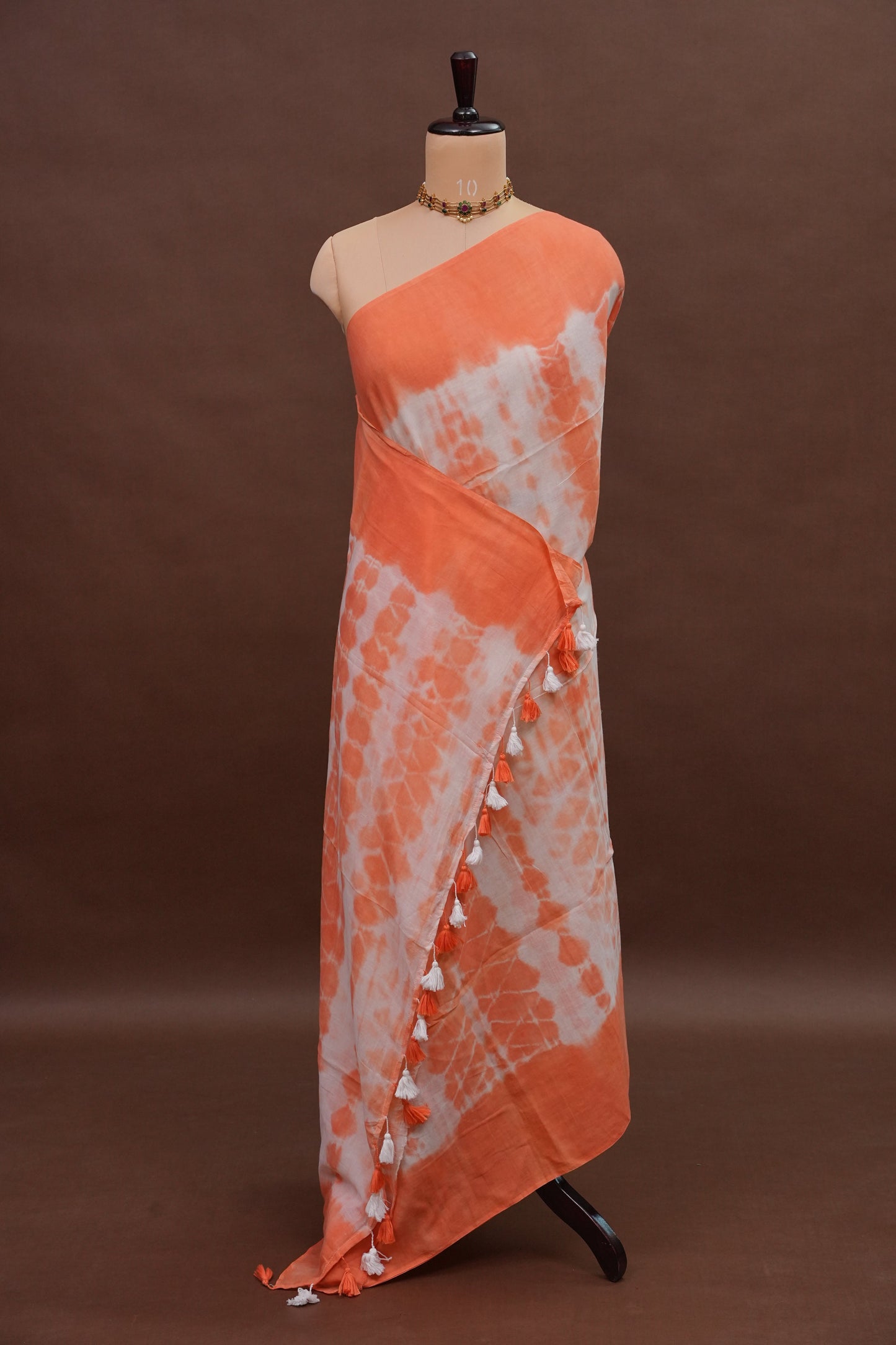 Mulmul Cotton Saree with Tassels - Peach