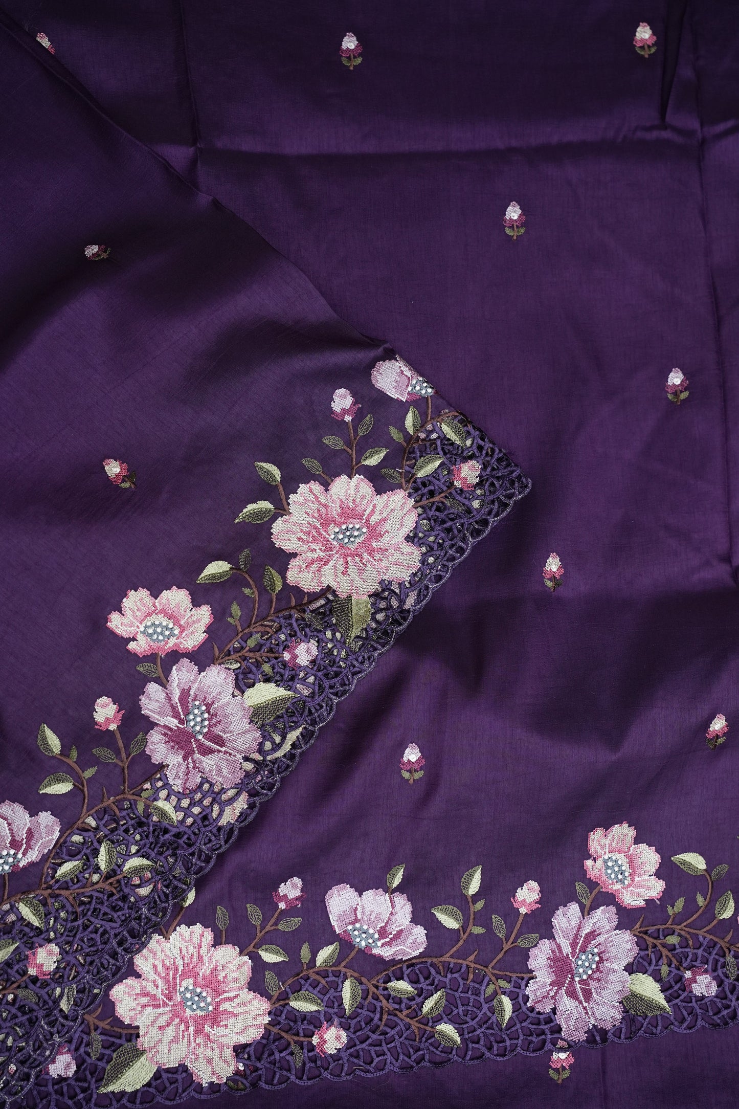 Party Wear Embroidered Soft Organza Saree – Royal Purple Floral Elegance