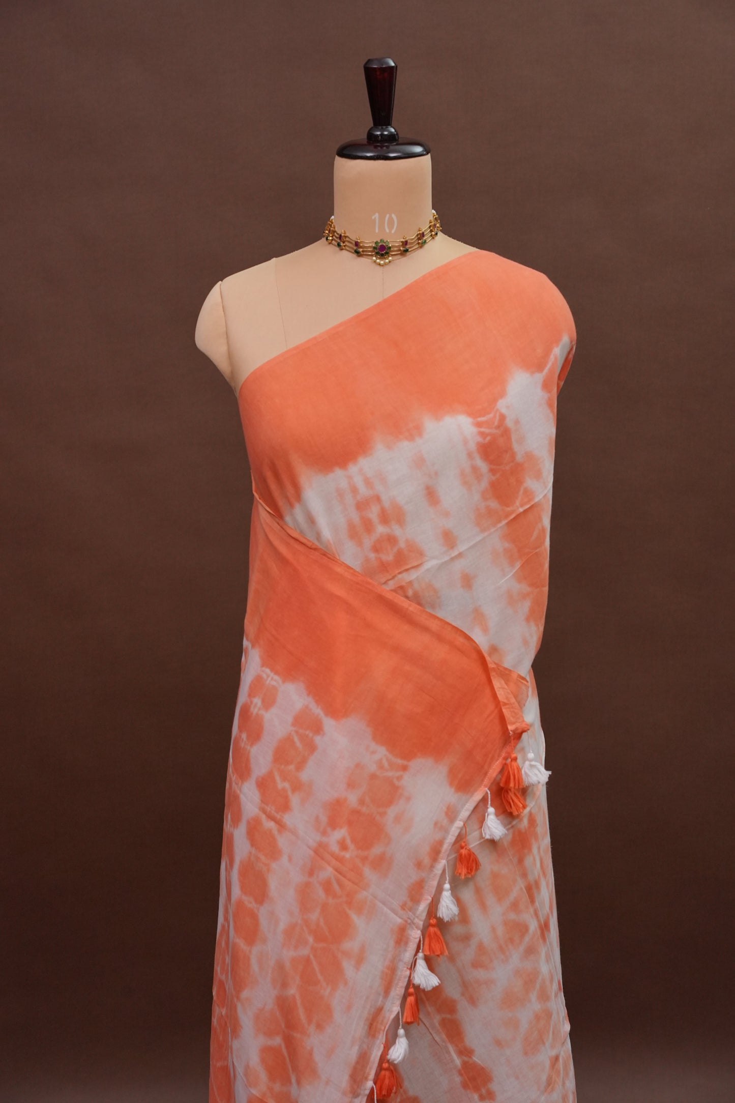 Mulmul Cotton Saree with Tassels - Peach
