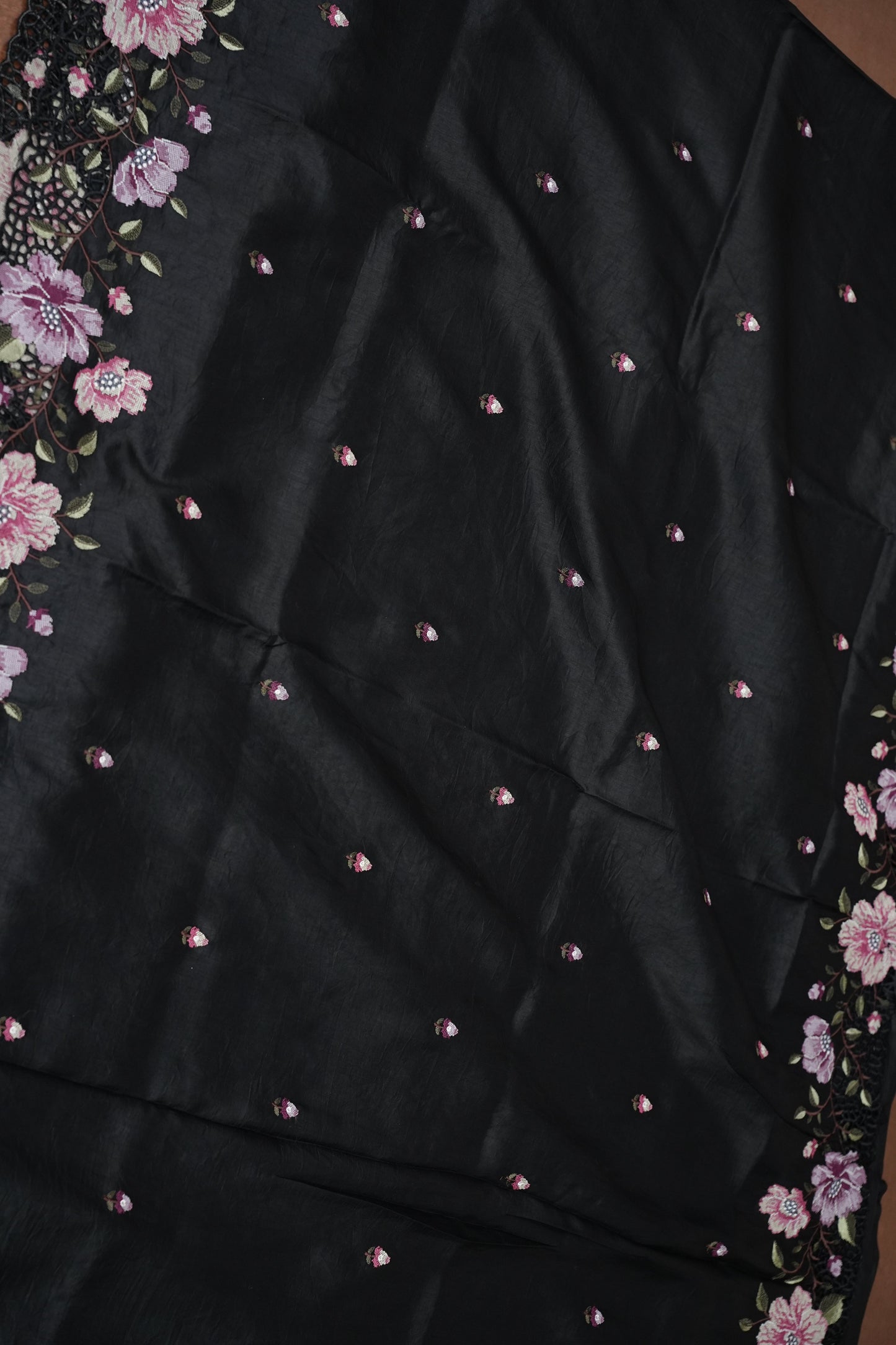 Party Wear Embroidered Soft Organza Saree – Classic Black Floral Elegance