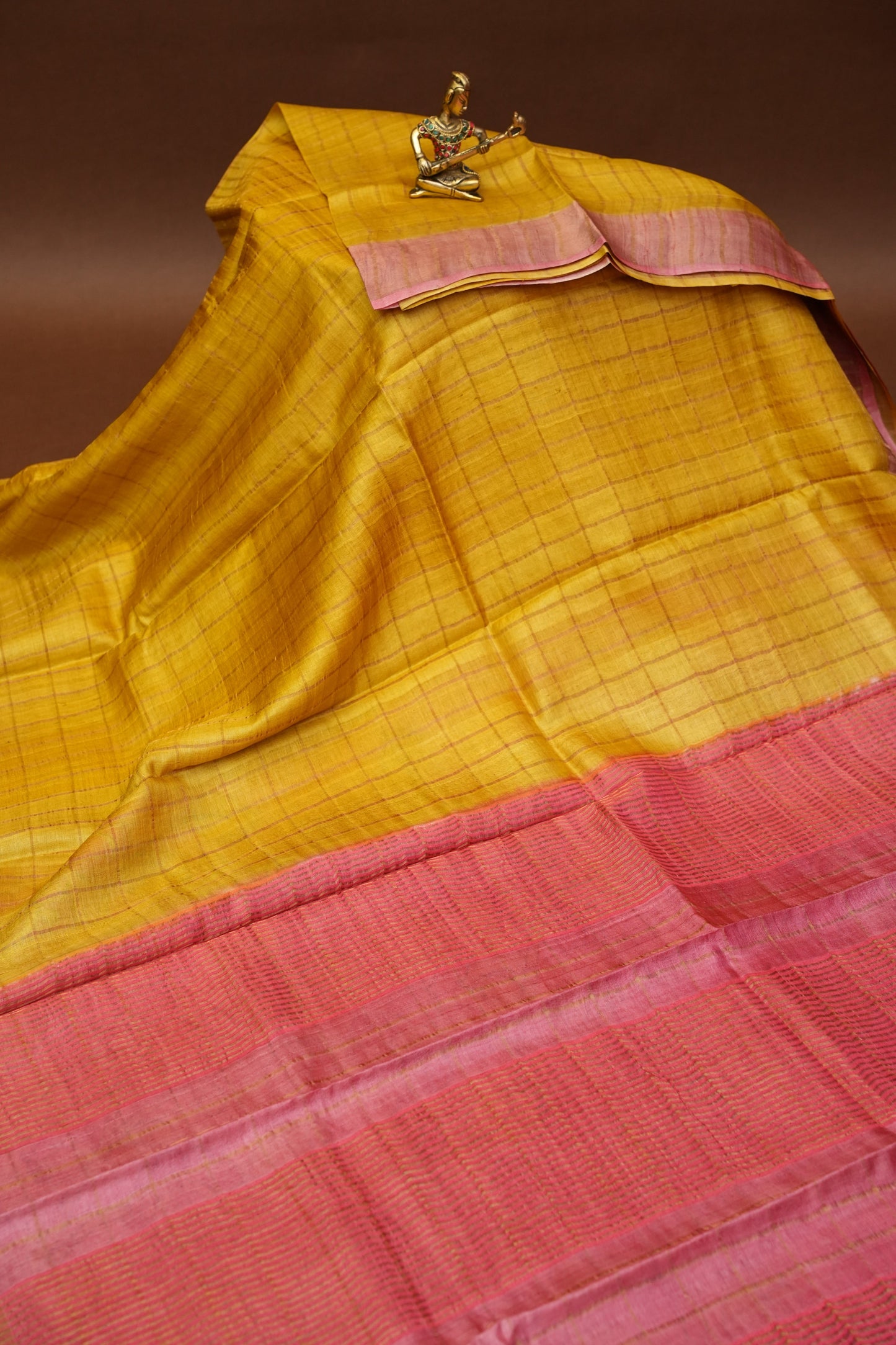 Pure Tussar Silk Saree with Handpainted Blouse-Yellow|Silk Mark Certified