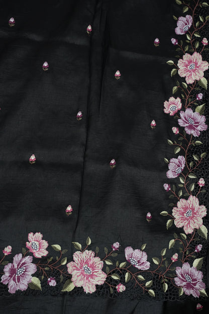 Party Wear Embroidered Soft Organza Saree – Classic Black Floral Elegance