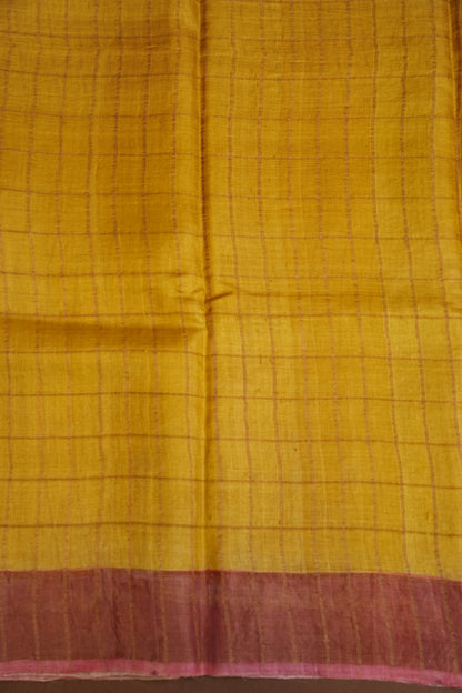Pure Tussar Silk Saree with Handpainted Blouse-Yellow|Silk Mark Certified