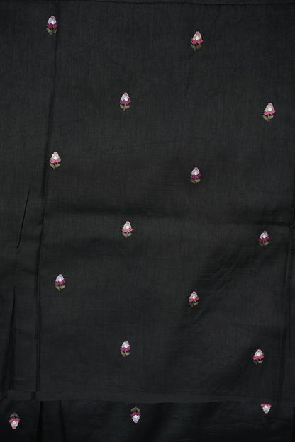 Party Wear Embroidered Soft Organza Saree – Classic Black Floral Elegance