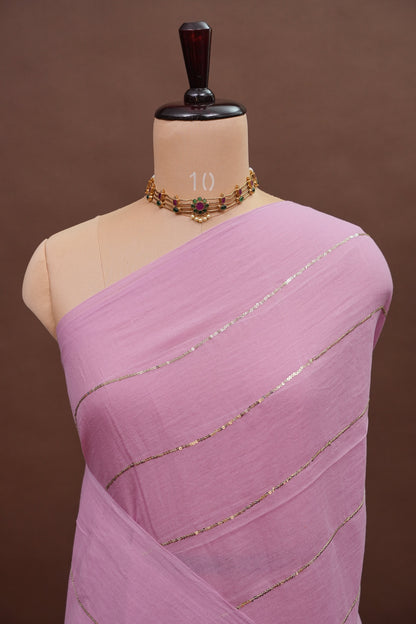 Mulmul Cotton Saree with Tassels - Baby Pink