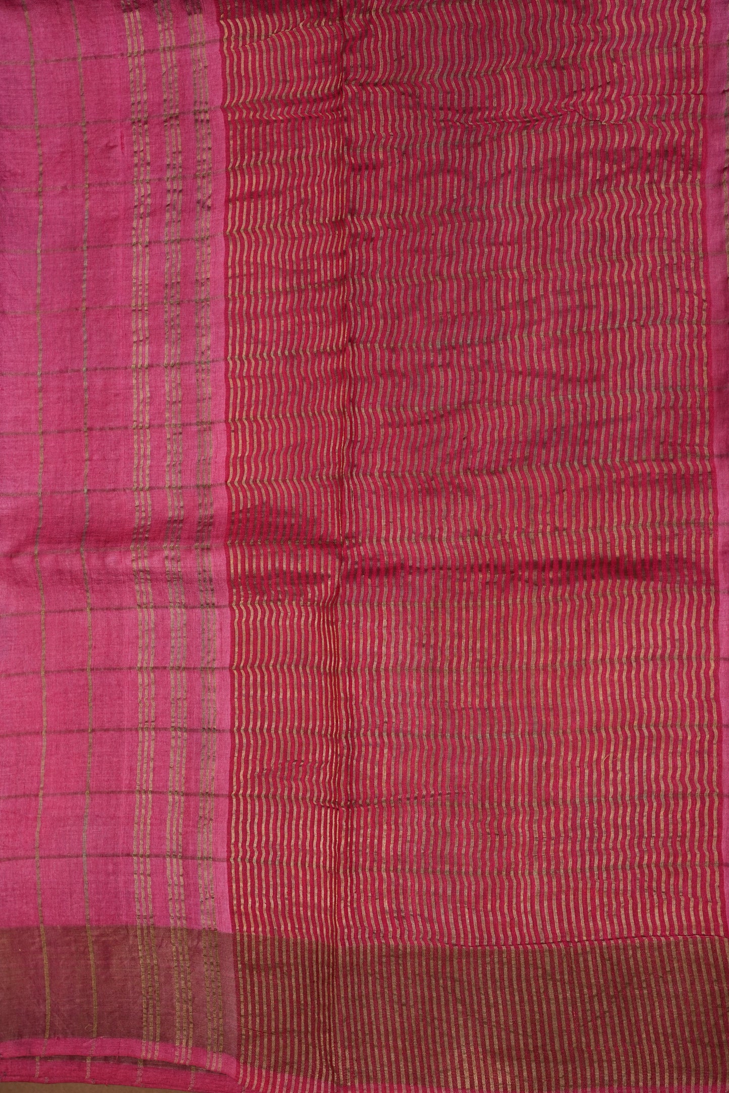 Pure Tussar Silk Saree with Handpainted Blouse-Pink|Silk Mark Certified