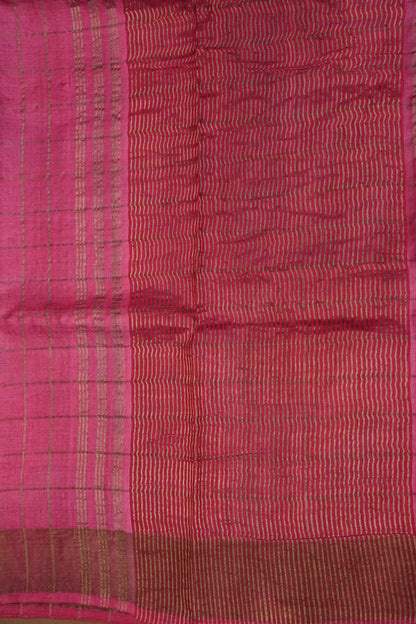 Pure Tussar Silk Saree with Handpainted Blouse-Pink|Silk Mark Certified