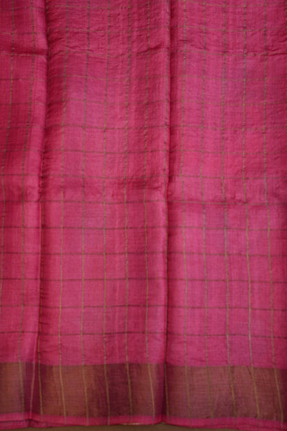 Pure Tussar Silk Saree with Handpainted Blouse-Pink|Silk Mark Certified