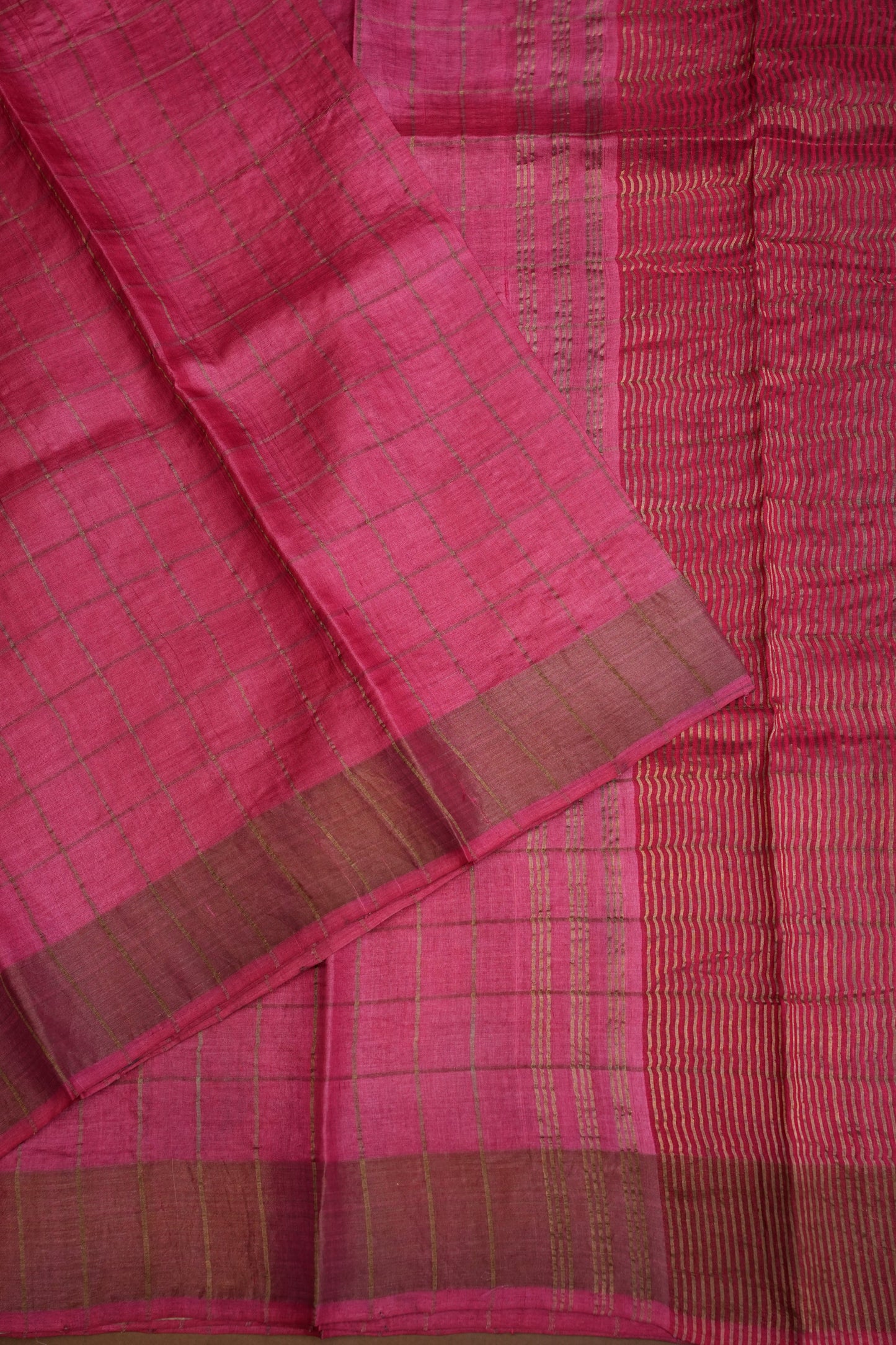 Pure Tussar Silk Saree with Handpainted Blouse-Pink|Silk Mark Certified