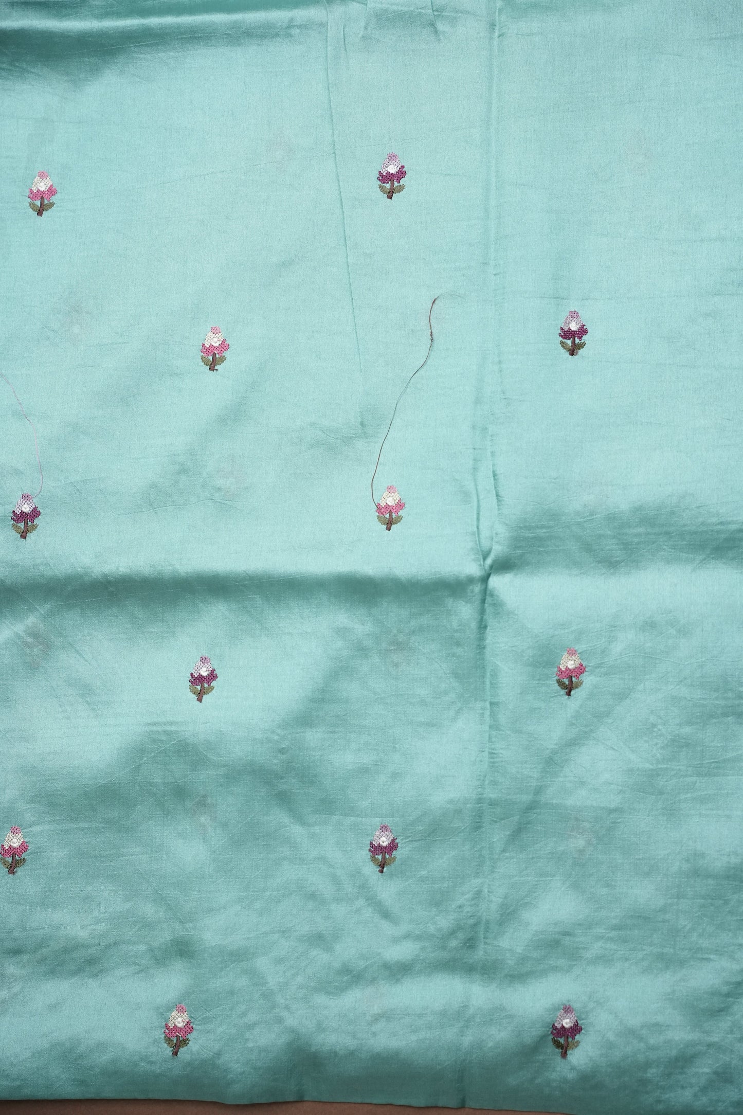 Party Wear Embroidered Soft Organza Saree– Aqua Mint Floral Elegance