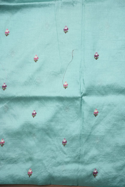 Party Wear Embroidered Soft Organza Saree– Aqua Mint Floral Elegance