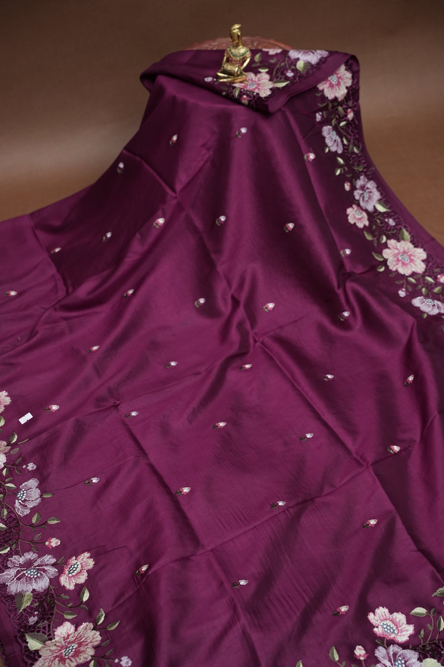 Party Wear Embroidered Soft Organza Saree – Wine Floral Elegance