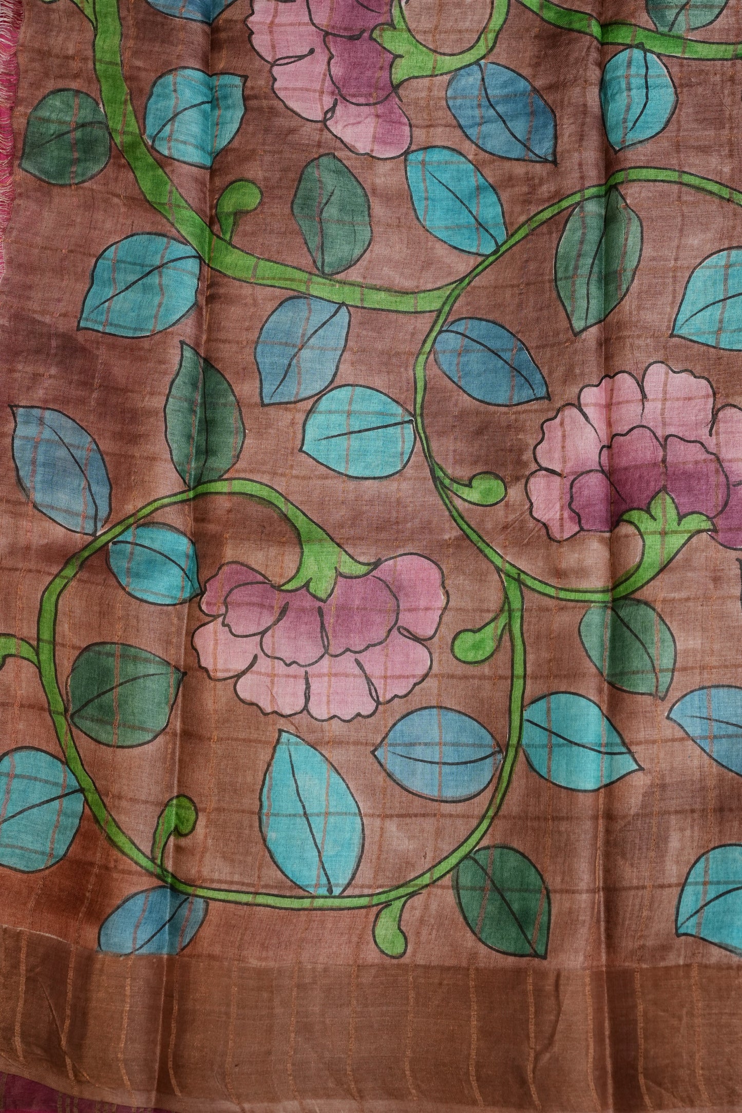 Pure Tussar Silk Saree with Handpainted Blouse-Pink|Silk Mark Certified