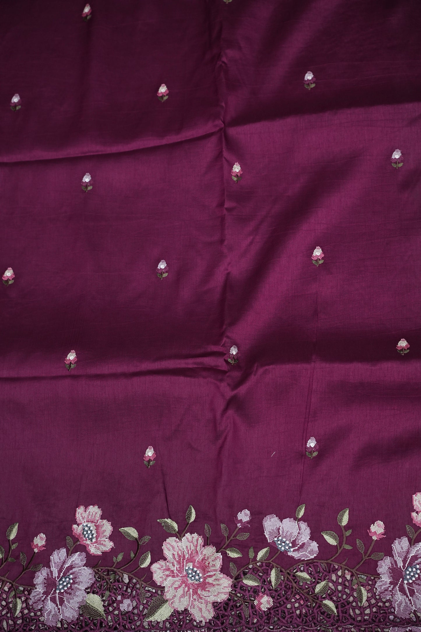 Party Wear Embroidered Soft Organza Saree – Wine Floral Elegance