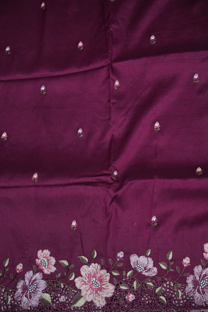 Party Wear Embroidered Soft Organza Saree – Wine Floral Elegance