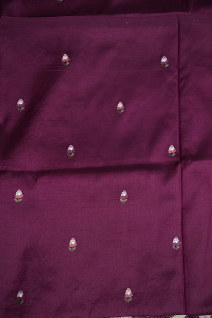 Party Wear Embroidered Soft Organza Saree – Wine Floral Elegance
