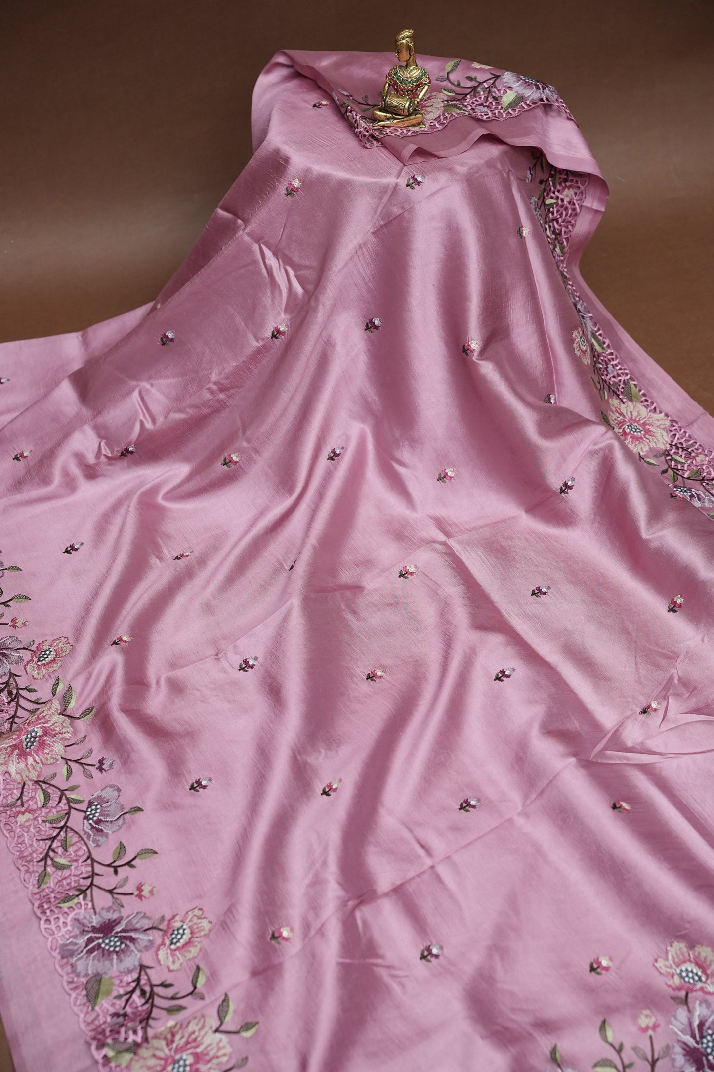 Party Wear Embroidered Soft Organza Saree – Pink Floral Elegance