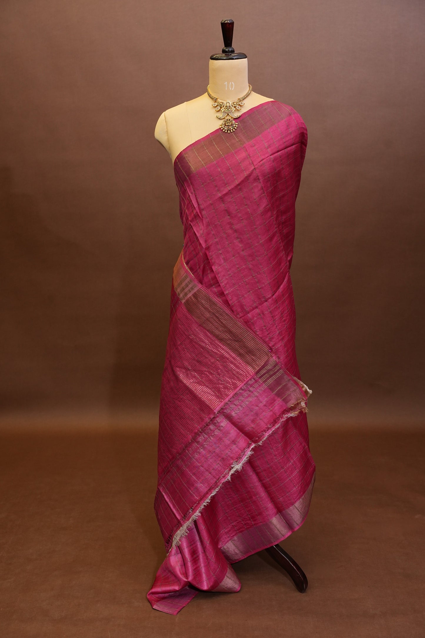 Pure Tussar Silk Saree with Handpainted Blouse-Pink|Silk Mark Certified