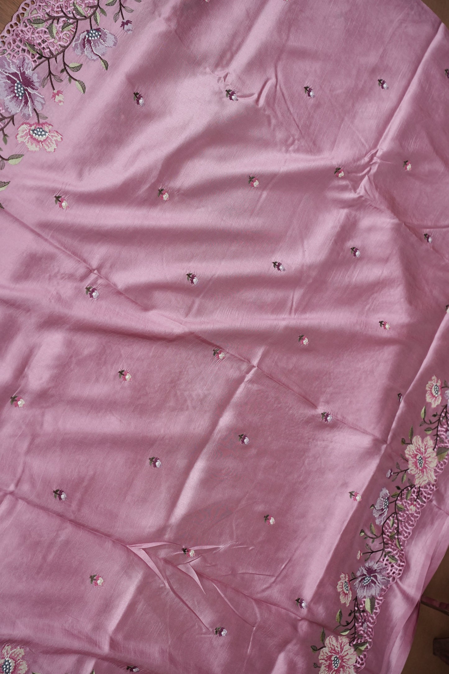 Party Wear Embroidered Soft Organza Saree – Pink Floral Elegance