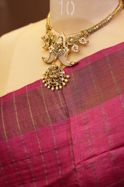 Pure Tussar Silk Saree with Handpainted Blouse-Pink|Silk Mark Certified